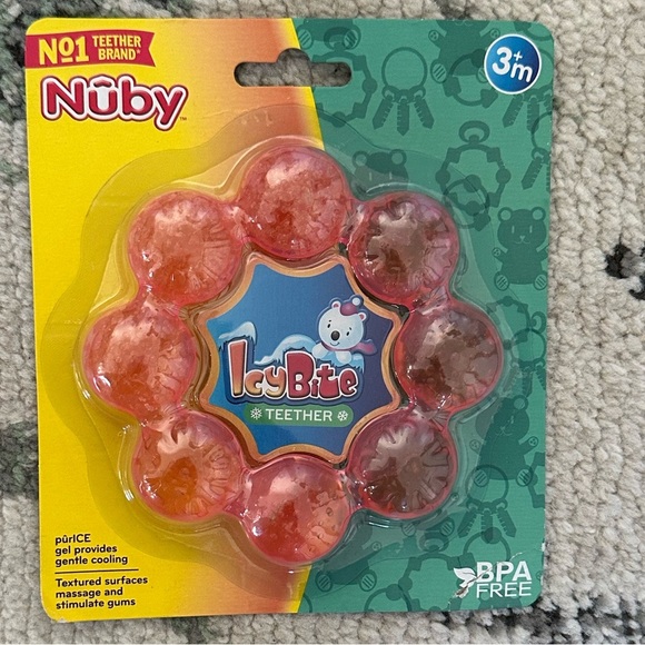 New Nuby Soother Ring Teether Pink Icy Bite Baby Girl Teether 3 months+ - Picture 1 of 5